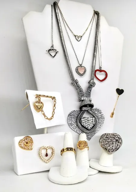 Vintage Jewelry Lot 12 Heart Theme Pieces Most Signed Celebrity Avon 925 + More!