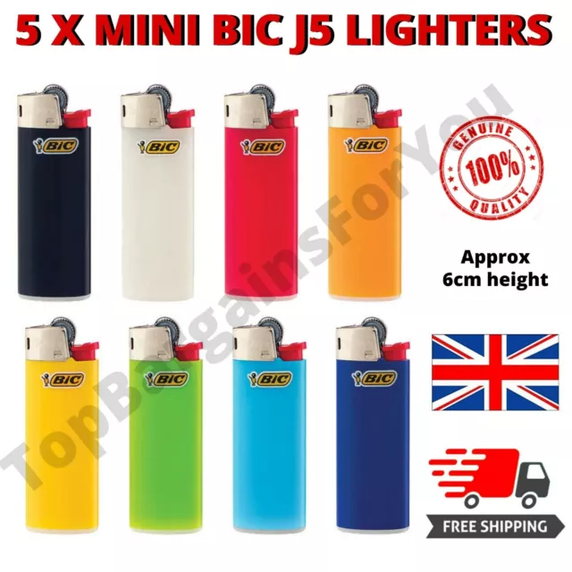 5x MINI BIC LIGHTERS SET LONG LASTING SMALL DESIGN CIGARETTE GAS NON-REFILLABLE