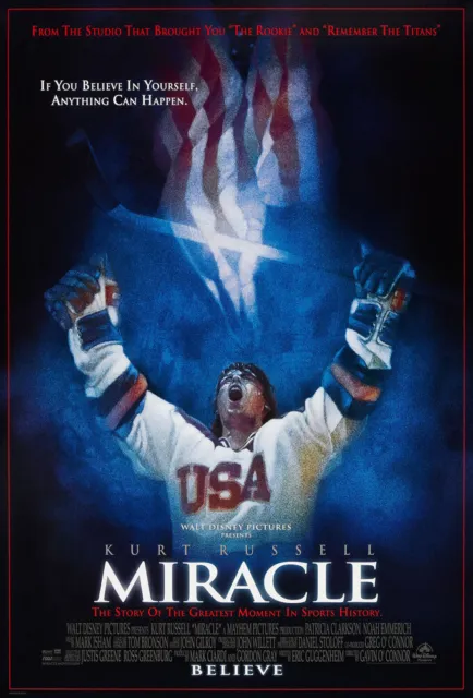 MIRACLE MOVIE POSTER 2 Sided ORIGINAL FINAL ROLLED VF 27x40 KURT RUSSELL HOCKEY
