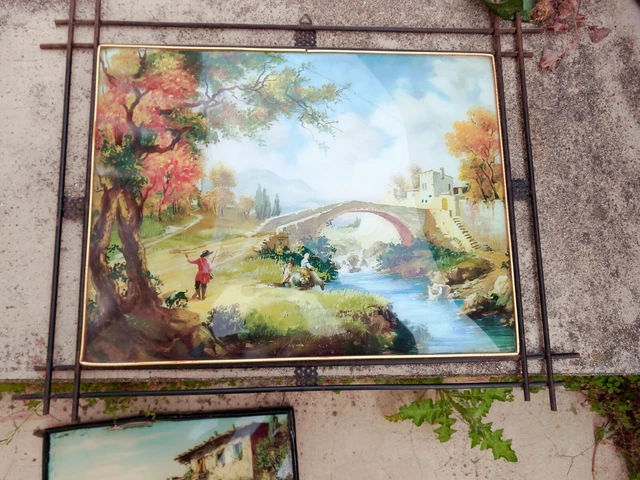Quadro antico  OLEGRAGIA   SU VETRO Con cornice in ferro battuto