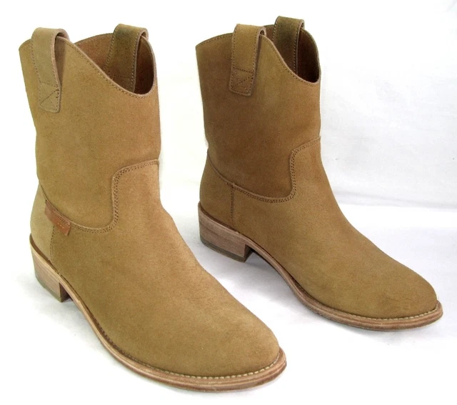 SERGIO ROSSI Bottines boots tout cuir daim marron gold 38.5 EXCELLENT ETAT