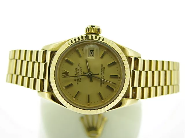 Donna Rolex Massiccio 18K Oro Giallo Datejust President Watch W/Champagne Dial 3