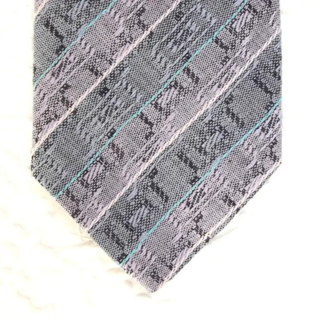 Cravatta uomo a righe tessuto grigio viola a righe diagonali ROBERTO LONDON vintage anni '70
