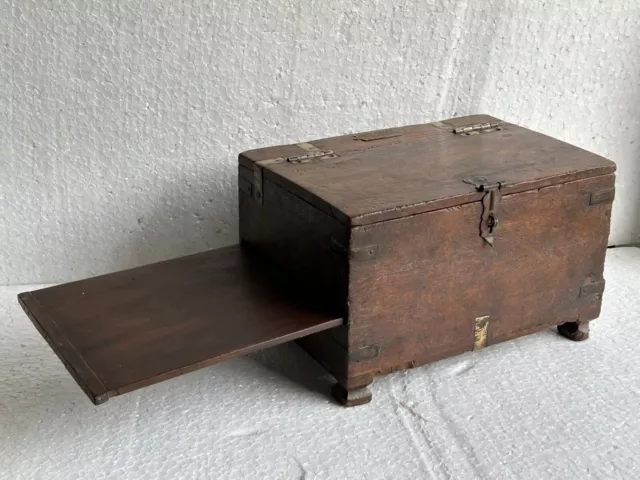 Old Vintage Handmade Brass Work Wooden Cash/Jewelry Storage 2 Compartment Box