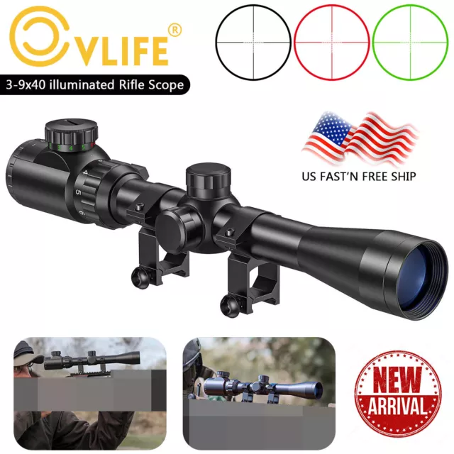 3-9x40 Rifle Scope Red & Green Illuminated Mil-dot Reticle Hunting Optical Scope