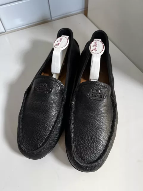 COACH Mary Lock Up Moc Toe Black Leather Driver Loafers Slip Ons Womens Sz 9.5