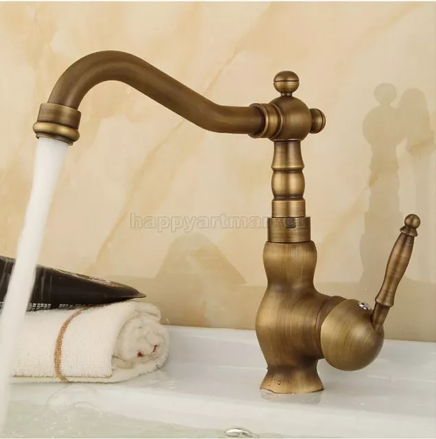 Antique Brass 360°Swivel Spout Bathroom Vessel Sink Faucet Basin Mixer Tap