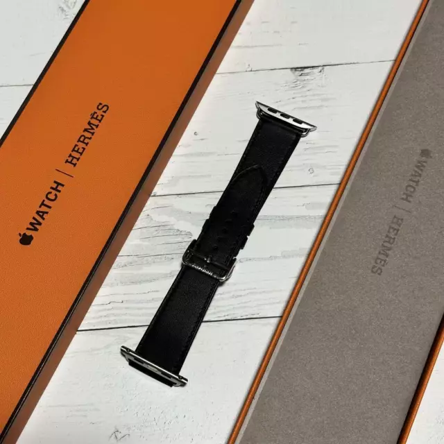 Apple Watch Hermes Leather Band 42 44 45mm Deployant Black Used Japan Fedex