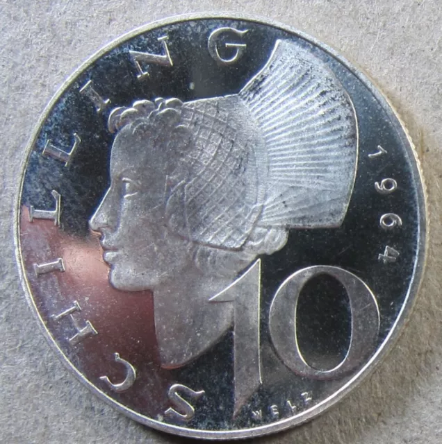 Austria 1964  10 Shillings  PROOF  SILVER   (#1989)