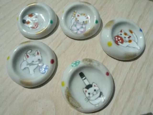 Hashioki Japanese chopstick rest Neko cat set of 5 Kyo Kiyomizu porcelain Japan