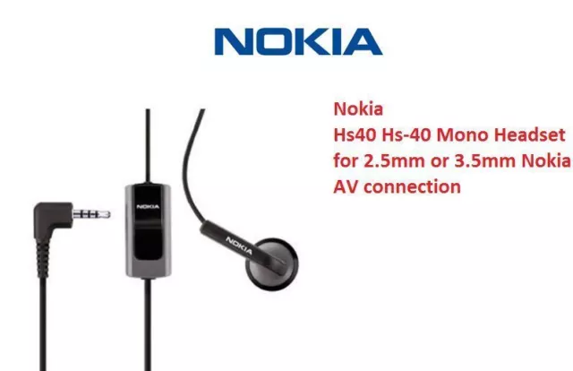 Nokia Hs40 Hs-40 Mono Headset for 2.5mm or 3.5mm Nokia AV connection