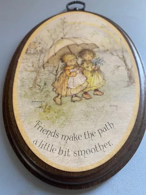 Vintage Oval Wooden Wall Plaque Hallmark Friendship Girls Rainbow Mary Hamilton 2