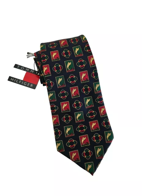 NWT Tommy Hilfiger 56"x4" Necktie Italian Silk Red & Blue Nautical Marlin Fish