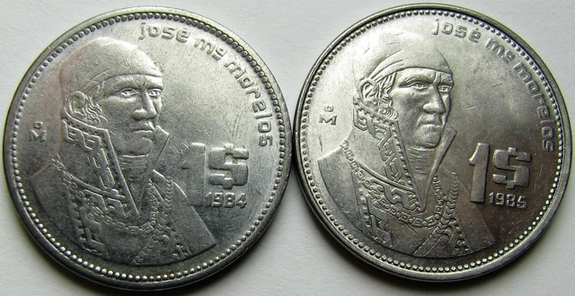 Mexico 1 Peso (Lot of 4 coins) 1984 -1987 Jose Morelos - Struck For 4 Years Only