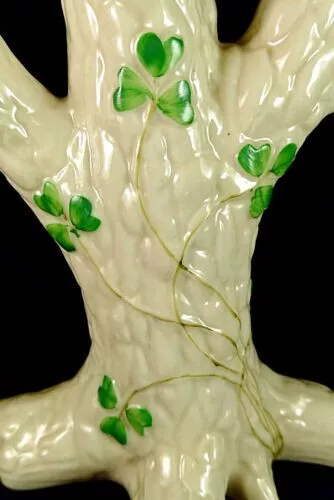 ANTIQUE SHAMROCK TREE TRUNK VASE  c. 1891-1926  -  BELLEEK 2ND BLACK POTERY MARK 2