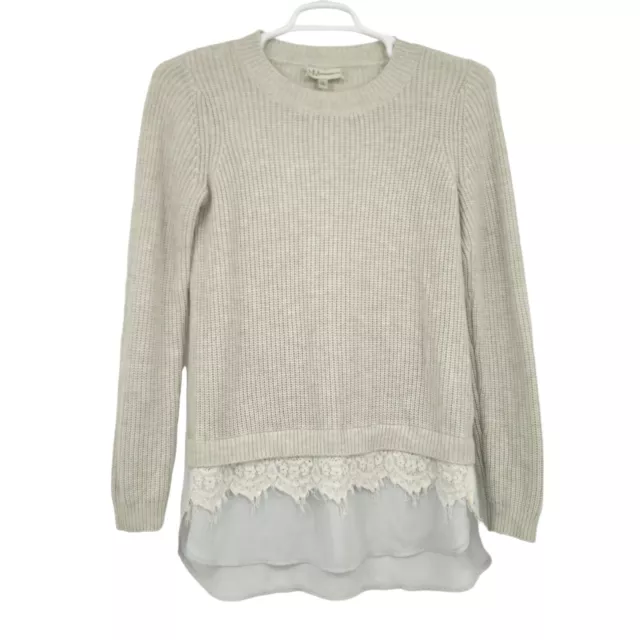 Neiman Marcus | Women's Long-Sleeve Knit Layered-Hem Sweater Grey | Medium
