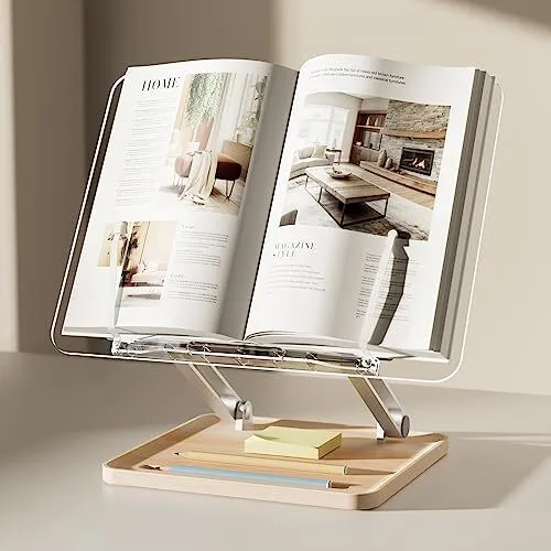 Adjustable Acrylic Book Stand for Reading,  Book Holder with Pen Slot,