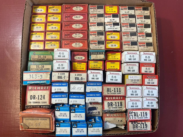 1940 's 1950 's DISTRIBUTOR LEAD LOT (85) NEW IN BOXES VINTAGE SHURHIT SORENSEN