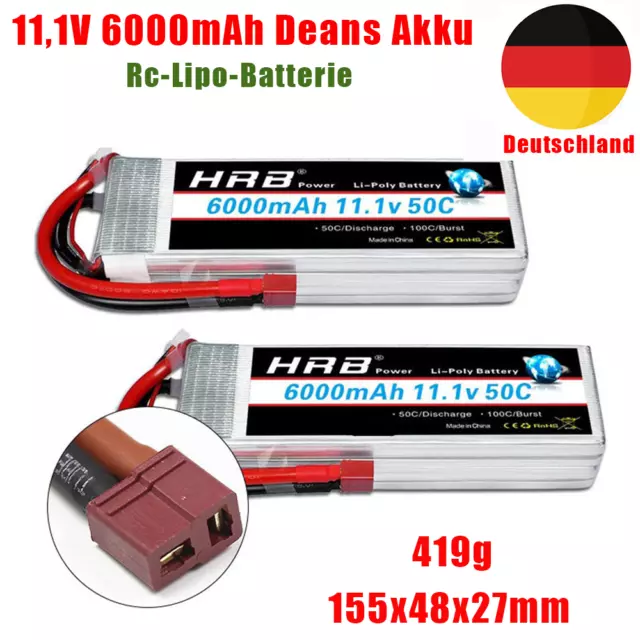 2x HRB 11,1V 6000mAh LiPo Akku 3S 50C Deans T für RC VXL Drohne LKW TR RV Auto