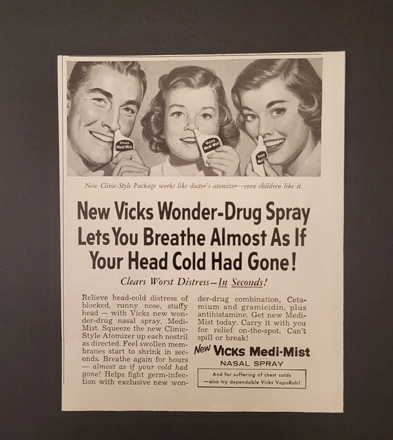 Vicks Nasal Spray Wonder Drug Dec 3 1955 Saturday Evening Post Print Ad 5inx6in