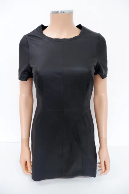 Muubaa Womens BRAND NEW Leather Mini Dress Size Uk 8 36 Black Short Sleeve