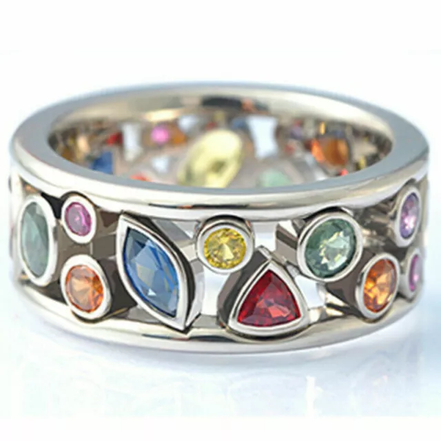 925 Sterling Silver Rhinestone Garnet Amethyst Wedding Engagement Ring Size 8