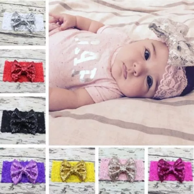 Baby Girls Toddler Kids Lace Sequin Bow Headband Hair Band Accessories Headwear