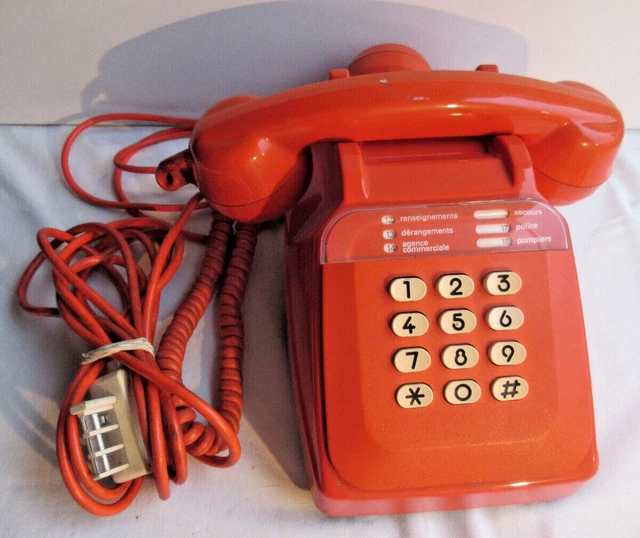 Téléphone Fixe Socotel S63 – Orange – Cadran Rotatif – France 1977 – Occasion