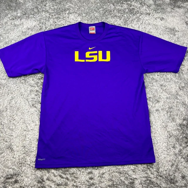 Nike Lsu Tigers Shirt Men Medium Purple NCAA Center Swoosh Short Sleeve Crewneck
