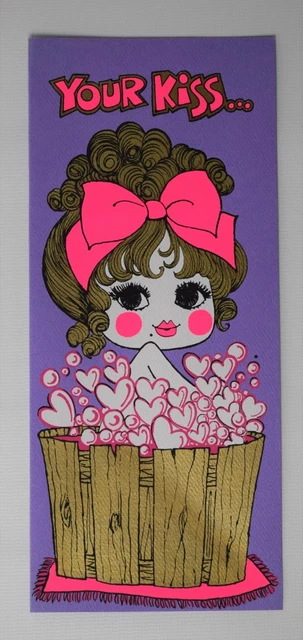 Purple Love Greetings Cards Vintage 60s/70s Wishing Cards Love Message Your Kiss 5