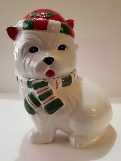 Cookie jar Sleigh Bell Bistro Yorkie 10.5” tall