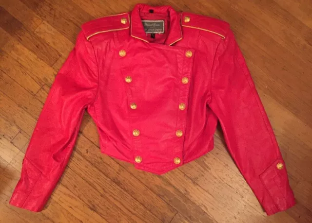 North Beach Michael Hoban Leather Jacket Jackson Military Gold Buttons 1990s 5/6