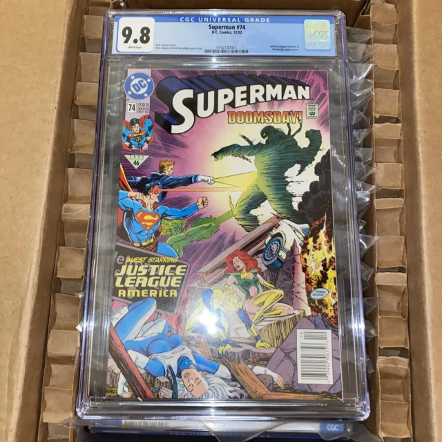 Superman #74 CGC Graded 9.8 DC 1992 Newsstand Edition White Pages Comic Book.