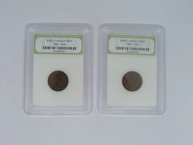 Lot Pack of 2 Coins Early Lincoln Cent 1930 - 1939 Wheat Slabbed Certified INB