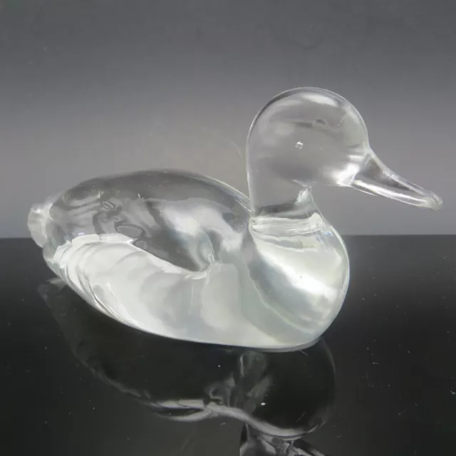 Fenton Clear Art Glass Crystal Duck Figurine Bird Paperweight Vintage 1990s