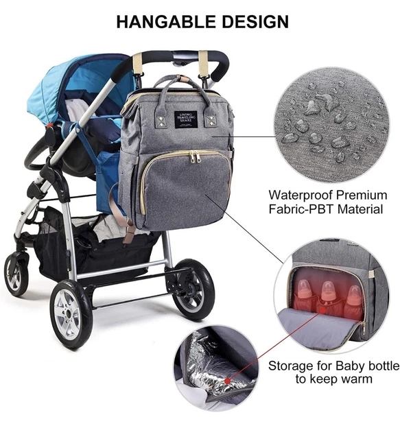 Baby Diaper Bag Backpack with Bassinet Changing Station Gray 3