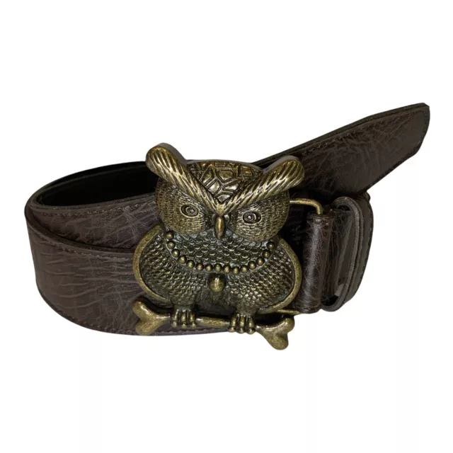 Tilt Women’s Brown Faux Leather Belt with Bronze Metal Owl Buckle Size Large