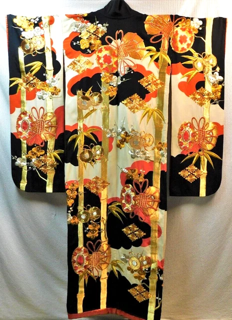 5421 Japanese Kimono Iro-Uchikake Luxurious Wedding Pure Silk - BLACK + Ecru 2