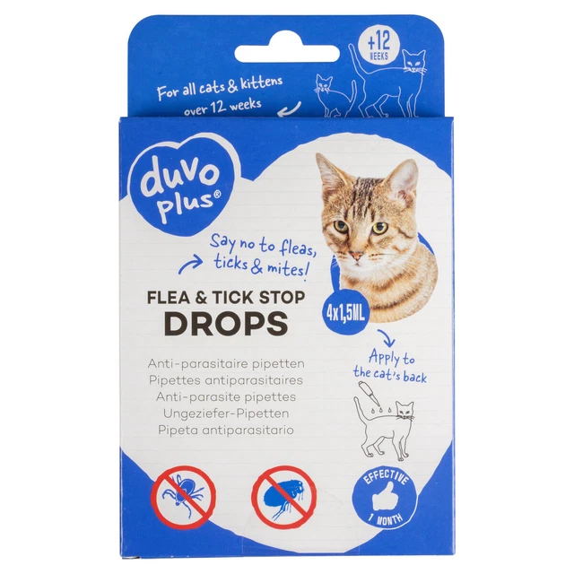 Duvo + Pulgas Y Garrapatas Stop Ungeziefer-Pipetten Gato, Nuevo