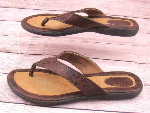 Born B.O.C. Womens Size 9M Thong Sandals Brown Faux Leather  Flats Tooled