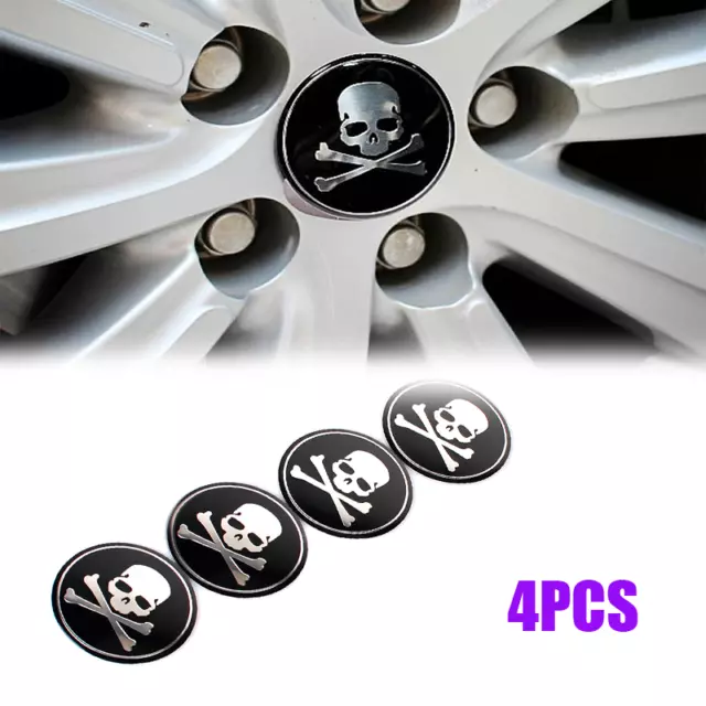 4PC Auto Wheel Emblem Hub Center Cap Cross Bone Skull Sticker Car Accessories