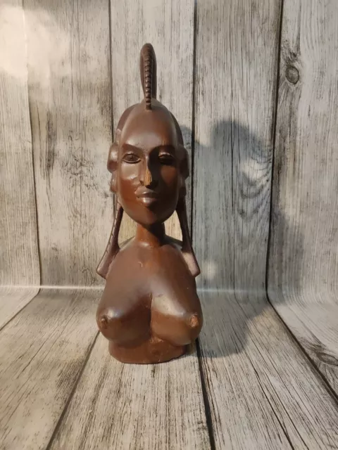 Magnifique Buste En Bois Femme Nue Africaine