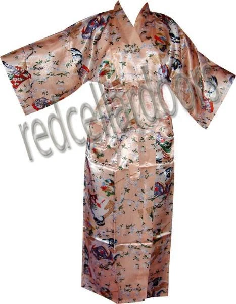 New Womens Feminine Peach Japanese Geisha Girls Bathrobe Kimono Robe Housecoat