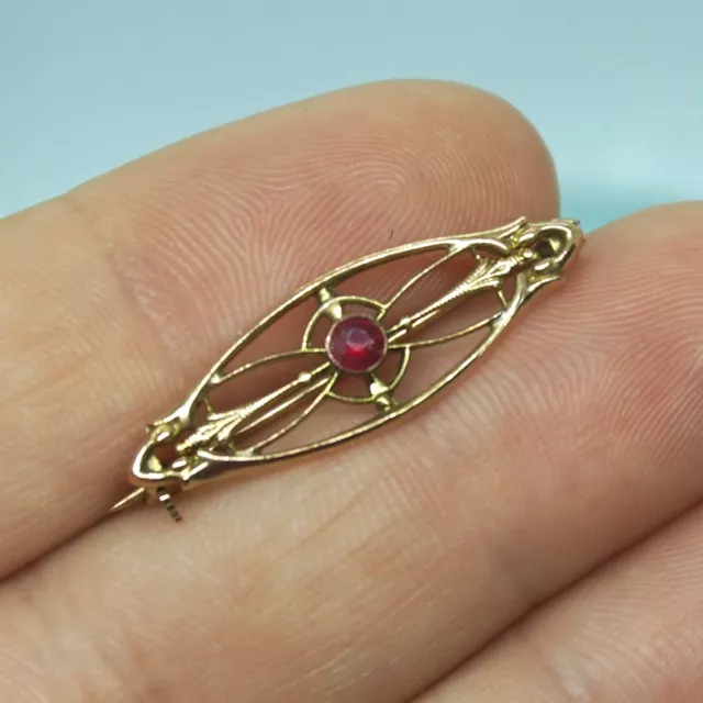 Victorian Deco Vintage 10k Yellow Gold NATURAL Ruby Gemstone Lingerie Brooch Pin