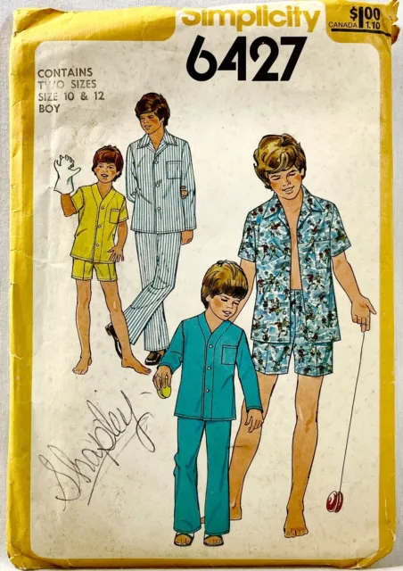 1977 Simplicity Sewing Pattern 6427 Boys Pajamas 2 Lengths Size 10-12 Vntg 14510