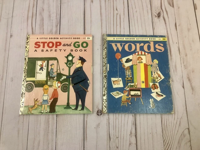 Vintage LITTLE GOLDEN BOOKS Activity Book-Lot Of 2- Words, Stop And Go