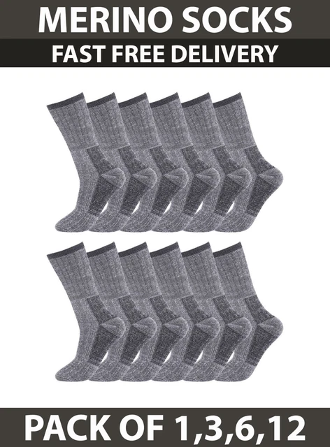 Mens Lambs Merino Wool Socks Winter Warm Hiking Work Boot Pack 1/3/6/12 UK 6-11