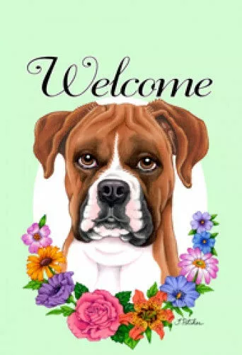 Welcome House Flag - Uncropped Fawn Boxer 63125