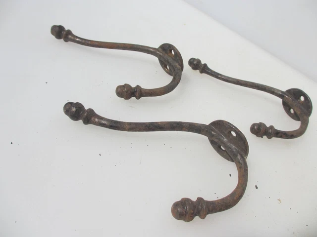 Victorian Iron Coat Hooks Hat Hangers Old Vintage Antique Acorn Ends