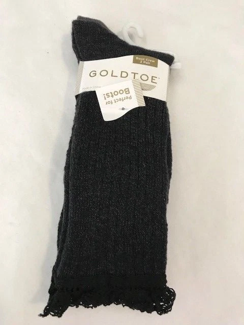 GOLDTOE 2 Pair Boot Crew Socks, Charcoal Grey, Sock Size 9-11, $14, NWT